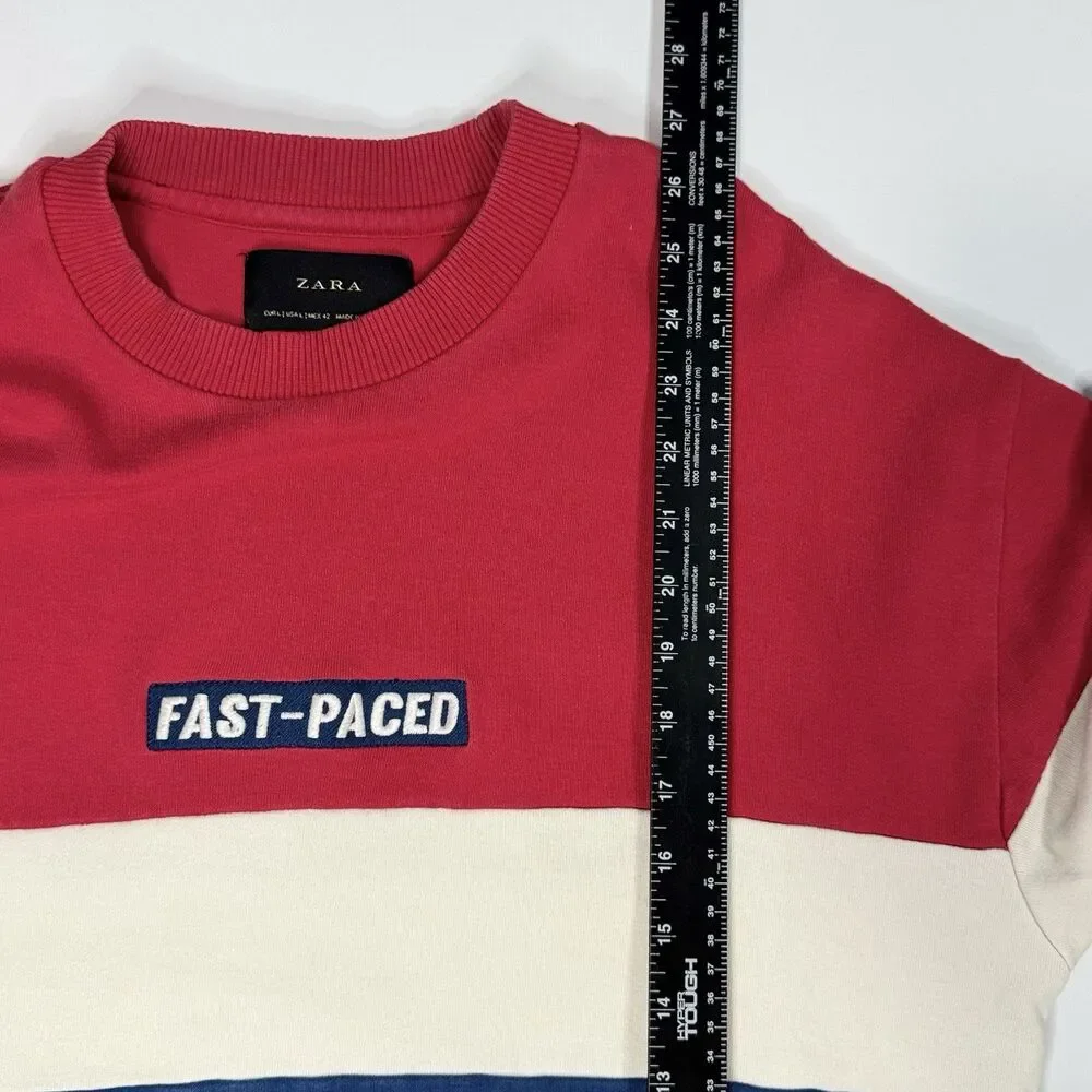 Zara Men’s Fast Paced Color‎ Block Sweater Red/White/Blue Pullover Size L